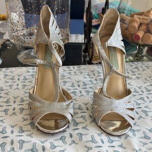 Silver Betsey Johnson Glitter Strappy Women’s Heels